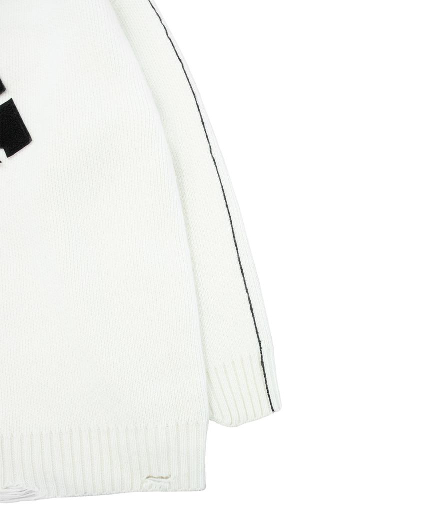 Opeunyadeu(Owai) Oversized Distressed Logo V-Neck Knit - Ivory