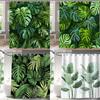 Tropical Leaves Shower Curtains Watercolour Green Palm Leaf Monstera Bath Curtain Black Polyester Home Bathroom Decor with Hooks