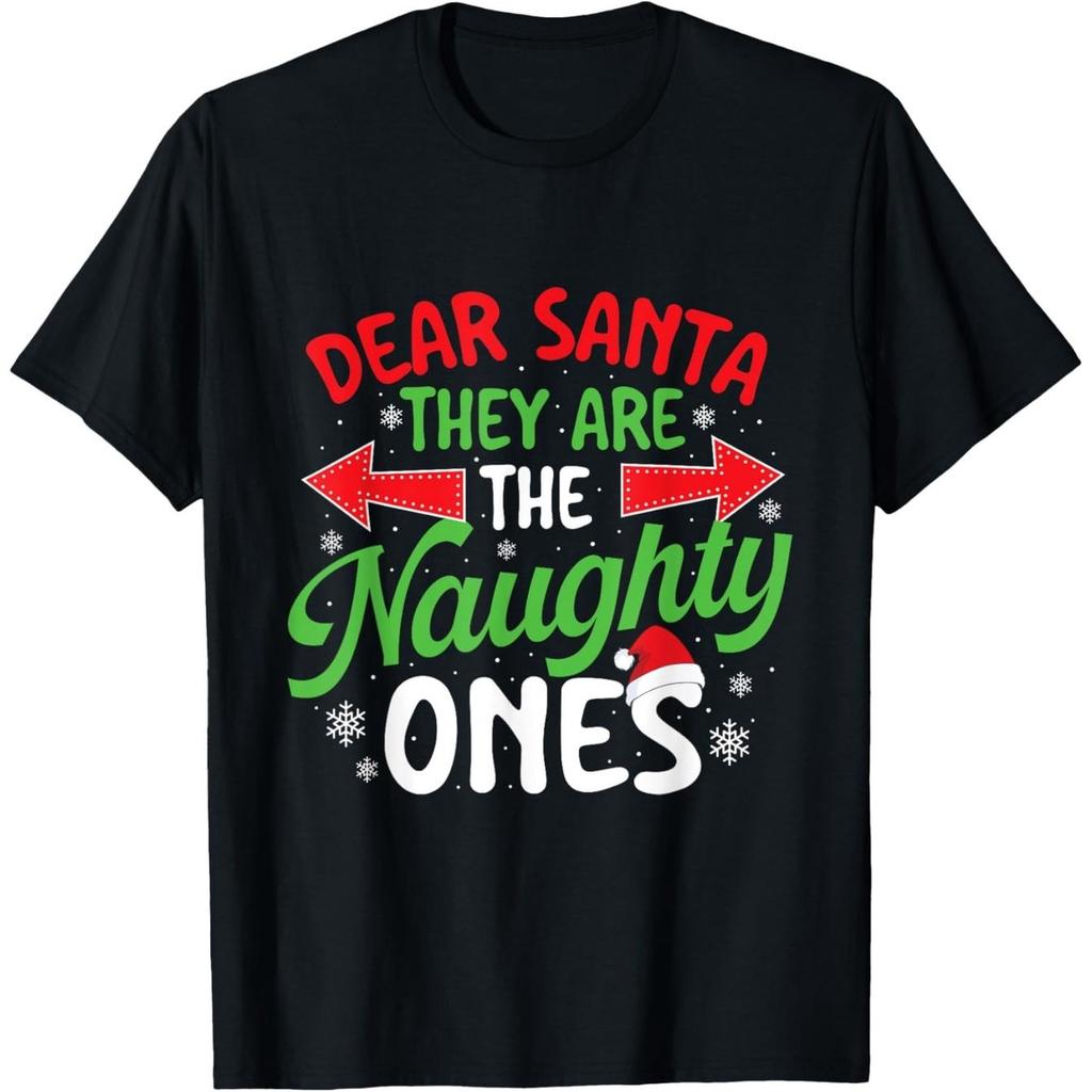 Naughty Ones Christmas Graphic Tee Funny Santa List Print Cotton Tshirt For Men