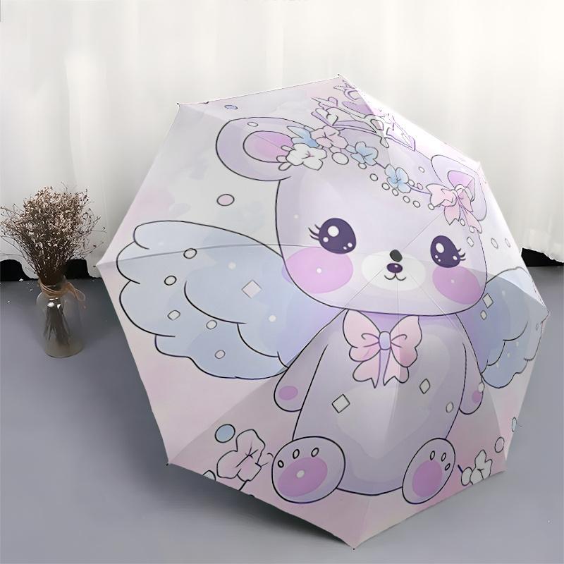1pc Angel Bear with Crown Pattern Beautiful Looking Automatic Folding Umbrella, 3 Folding, 8 Pole Frame Design, Durable and Suitable for Tra