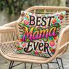 1Pc Best Mama Ever Floral Butterfly Print Throw Pillow Cover,Suitable For Sofa,Bedroom,Living Room,A Thankful Gift For Mom