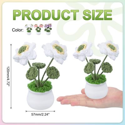 3pcs Crochet Flowers Knitting Crochet Flowers Lotus Potted Plants Handmade Flower Artificial Flower Home Decor Christmas Gift