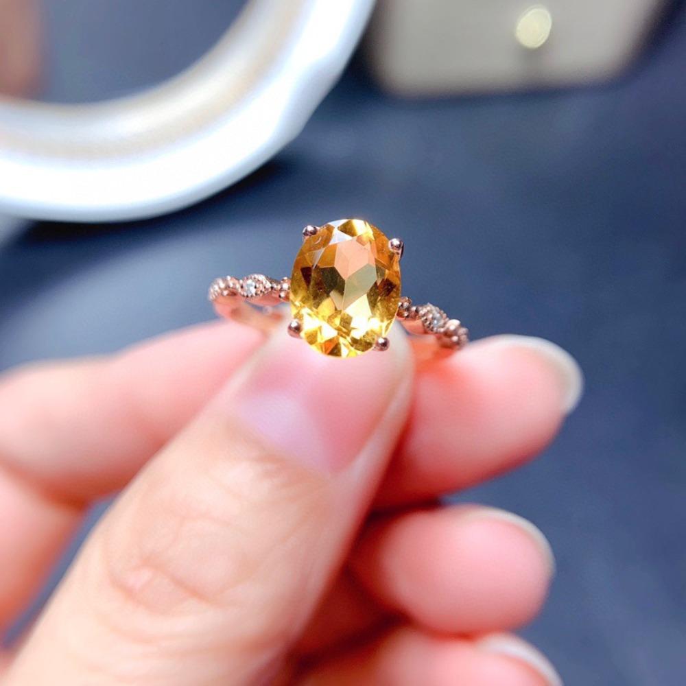 

18k Rose Gold Plated Morganite Yellow Diamond Oval Ring for Women Imitation Citrine Elegant Jewelry adjustable