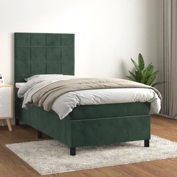 3143010 vidaXL Lit à sommier tapissier avec matelas Vert foncé 100x200 cm