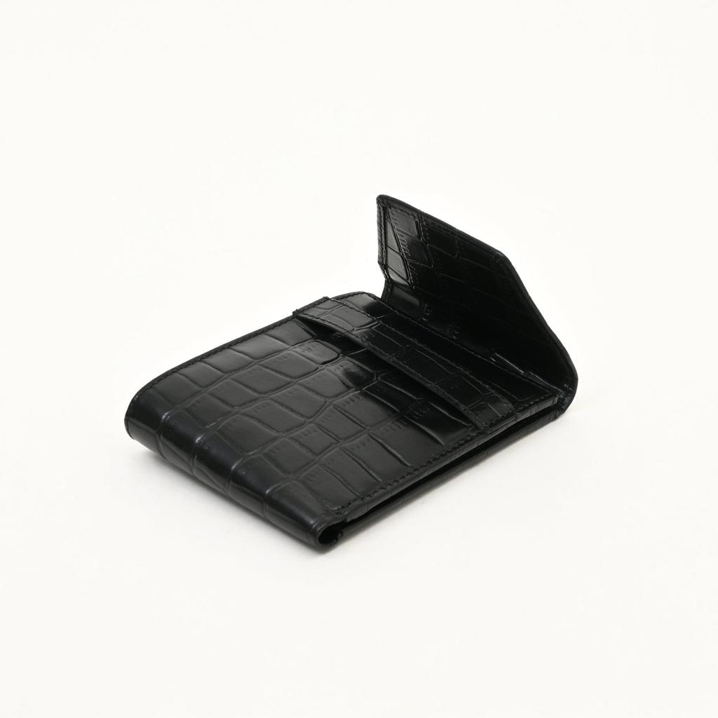 Men's Leather Wallet 3S Scrblk -Premium Black Croc Look Napa Leather Wallet with Coin Pocket & 6 Card Slots - Elegant Slim Bifold Wallet