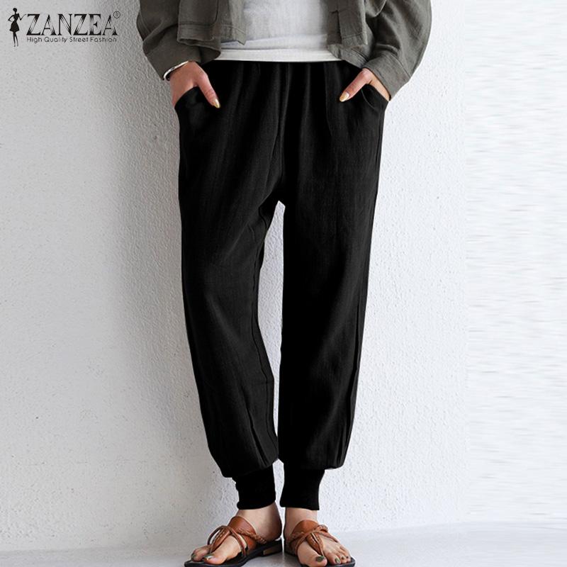 

ZANZEA Женщины Эластичная талия Боковые карманы Простые повседневные брюки