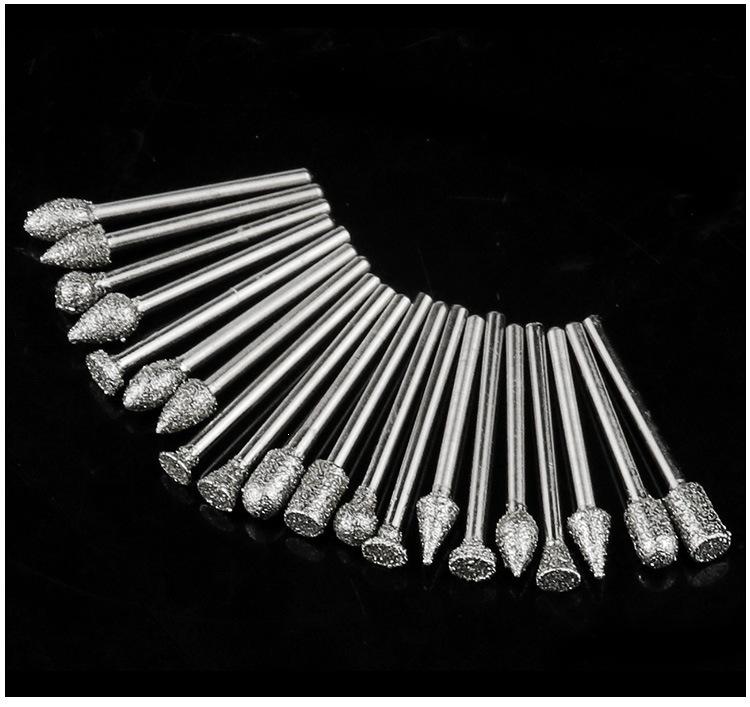 Coarse Grit Diamond Grinding Heads, 46 Mesh, 3mm Shank, 20 Pieces for Jade and Emerald Polishing