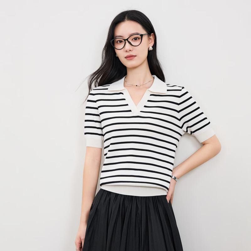 ESE-Y Women s Cooling Striped Polo Knit T-Shirt M