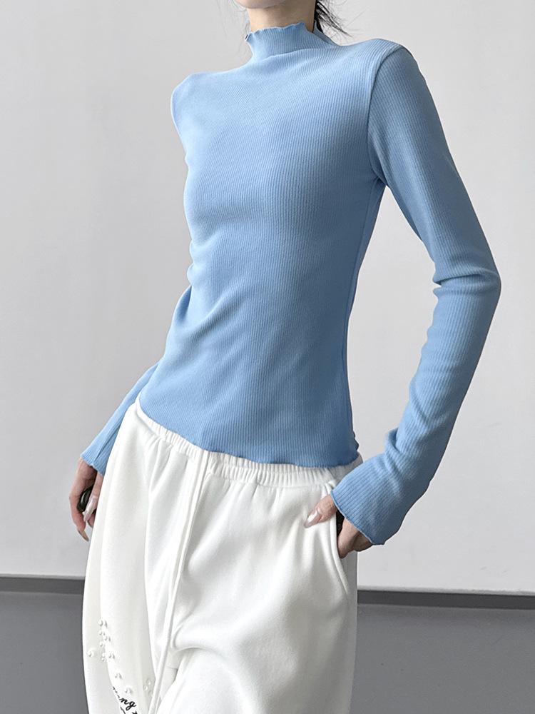 French Style Women's Luxury Knit Base Layer: 2025 Slim-Fit Long-Sleeve Top for Winter