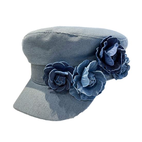 

Шляпа художника с широкими полями, защита от солнца, дышащий козырек, шляпа, формирующая лицо, 3D-цветочный декор, стираный деним, кепка газетчика светло-синий