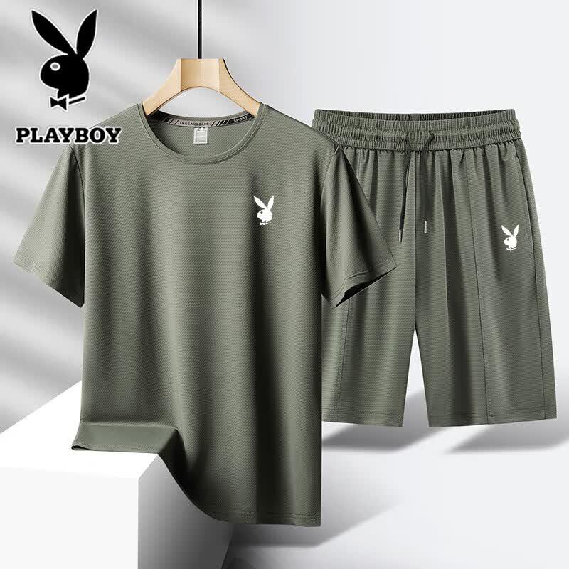 PLAYBOY Men's Summer Quick-Dry Sports T-Shirt & Shorts Set