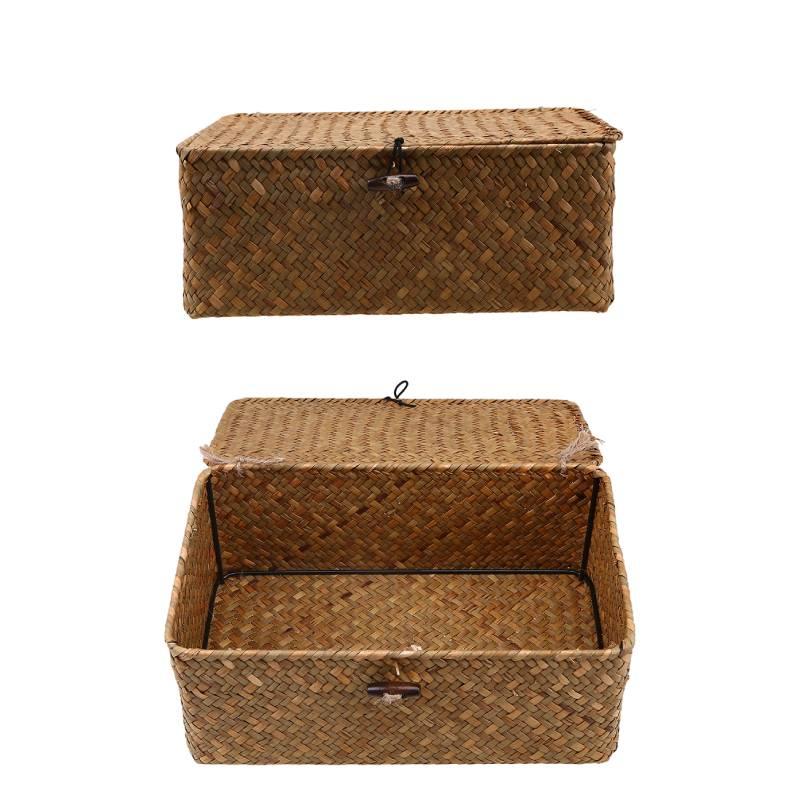 3pcs Handcrafted Grass Woven Storage Box With Lid Lock Gifts Xmas Hamper Basket