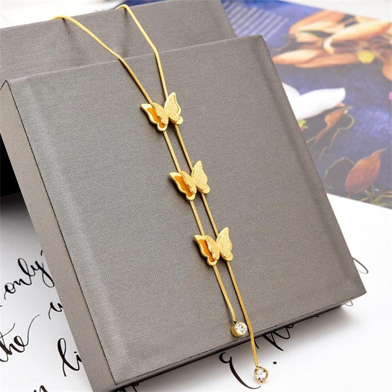316L Stainless Steel New Fashion Fine Jewelry Butterfly Zircon Tassel Charms Snake Chain Choker Necklaces Pendants For Women