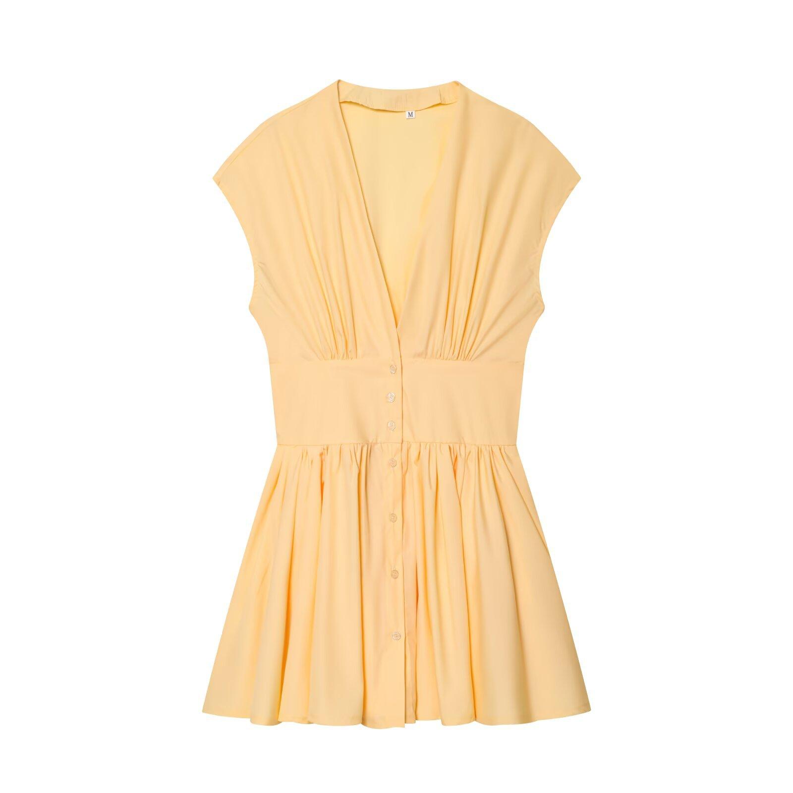 European and American style new women s fashionable V-neck sleeveless dress with buttoned 4661348 S оранжевый