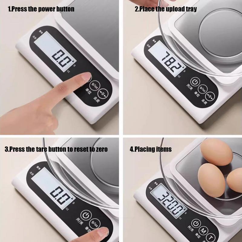 Digital Scale For Food Stainless Steel Kitchen Food Scale Rechargeable Coffee Scale With Tare Function 1g Precise Graduation LCD