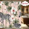 2D Flat 1pc Animal Shower Curtain Tropical Zebra Hibiscus Floral Pattern Bathroom Decor Bath Tub Divider Hanging Drapery Inclu
