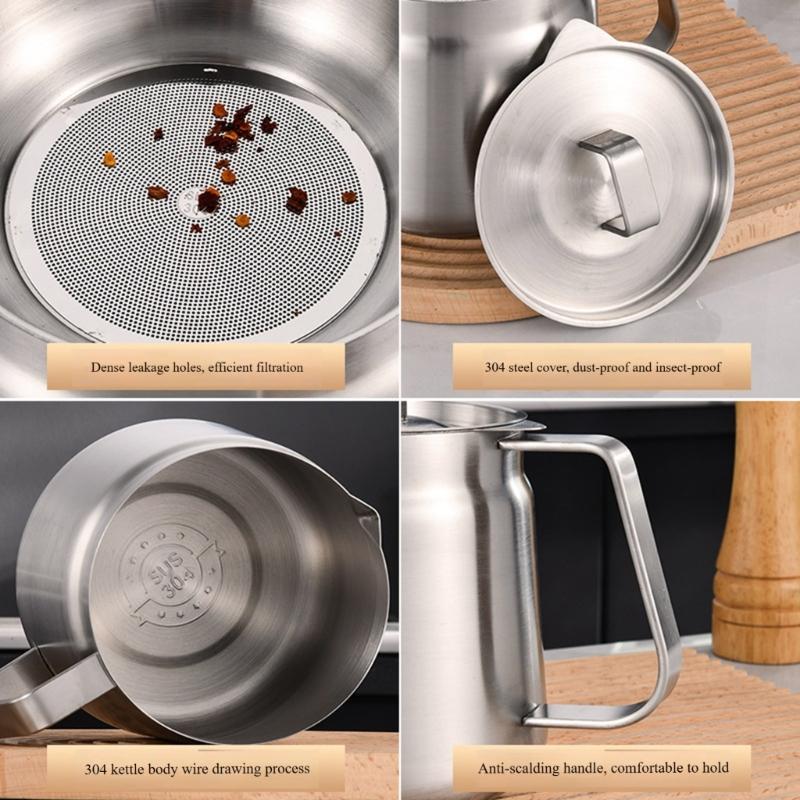 Premium Nonrust Steel Cooking Oil Strainer With Removable Filter Basket Large 1.5/2L Capacity Kitchen Tool