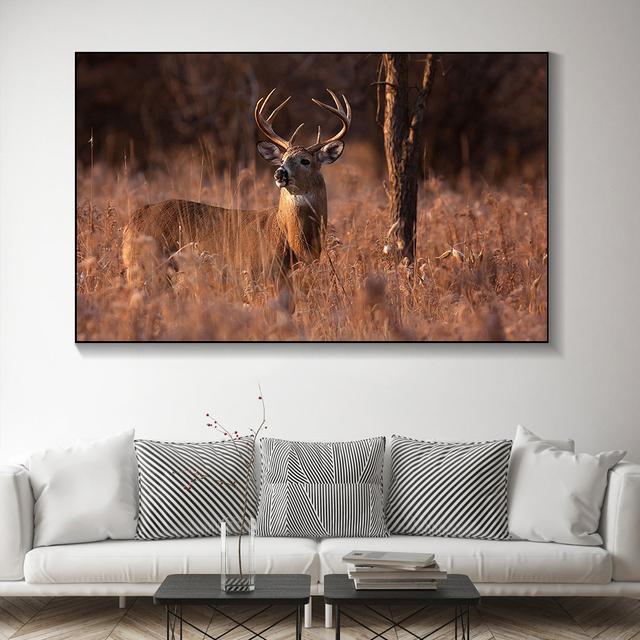Animal Noble Deer In Winter Snow Forest Canvas Painting Posters and Prints Wall Art Pictures For Living Room Home Decor No Frame
