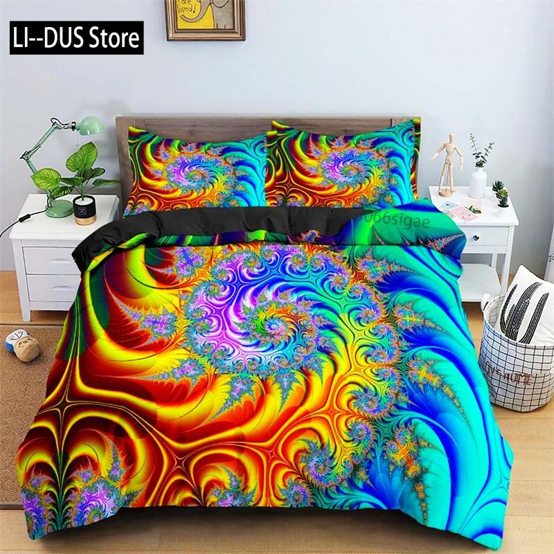 

Comforter Psychedelic Swirl Colorful Abstract Geometric Bedding Set Microfiber Bohemia Floral King For Girls Teens Comforter (quilt)-EU Single(135*200cm)3pcs