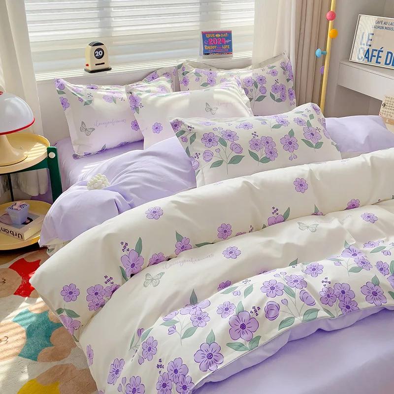100% Cotton Bedding Set, Four Piece Sheet Set Comfort Set Girly Fresh Style Couple Bed Comforter Set