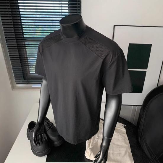 Herre Atletisk T-shirt Åndbar Hurtigtørrende Tee med Skuldernet Indsats Løstsiddende Rund Hals T-shirt til Sommer Træningscenter Fitness Træning