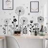 Wall Sticker Decorative Vinyl Adhesive Wall Sticker Wall Flowers Dandelion for Window Room Bedroom Black Home Decoration