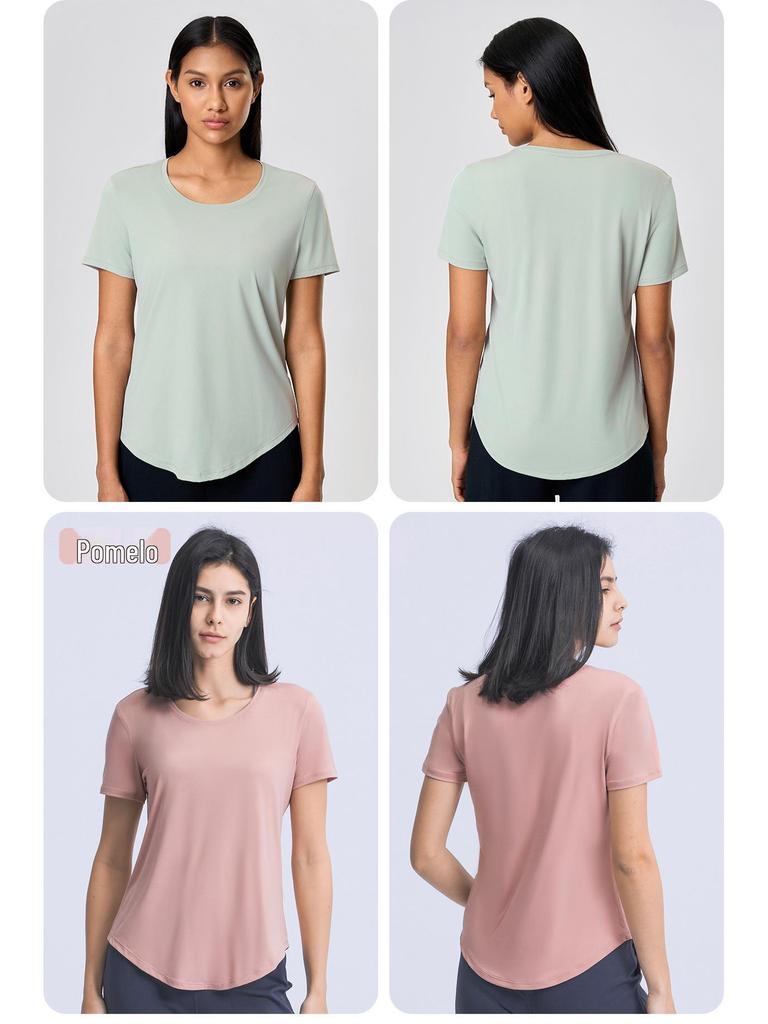 Vår/Sommar 2023 Dam Casual Lös T-shirt för Löpning och Yoga med Bar-Känsla