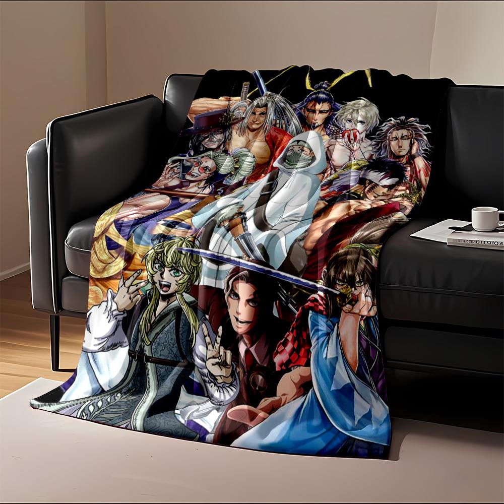 Anime-style warriors and characters group design. Flannel blanket for bedroom, living room, sofa, and nap sofas.