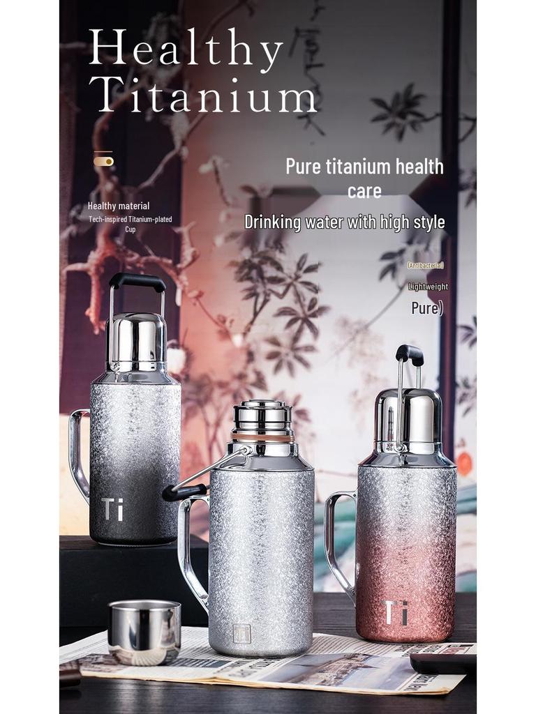 New Exquisite Titanium-Coated Thermos Flask with Independent Tea Compartment for Men and Women - High Appearance Mechanical Hot Water Bottle Cup