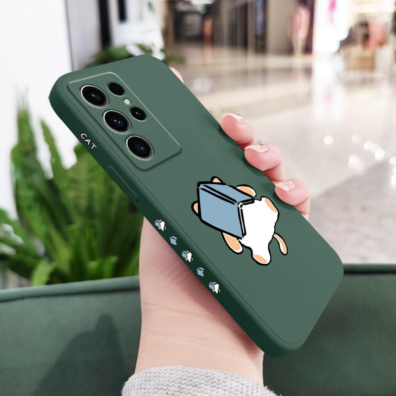 

Cat Snoozes Phone Case For Samsung Galaxy S24 S23 S22 S21 S20 S10 S10E Ultra Plus FE Note 20 Ultra 10 Plus Cover Galaxy S21 FE темно-зеленого