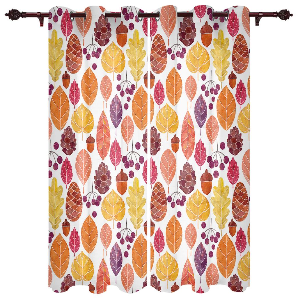 Yellow Fallen Leaves And Fruits Home Decor Window Curtains Bedroom Kitchen Curtain Panel Curtains for Living Room