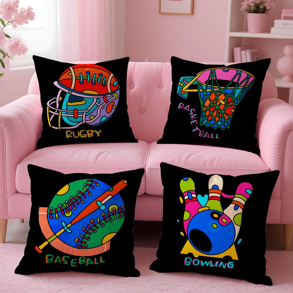 Ball Sports Doodles Cushion Cover Plush Fabric Soft Double-Sided Printed Sofa Warm Winter Home Gift Pillow Cover