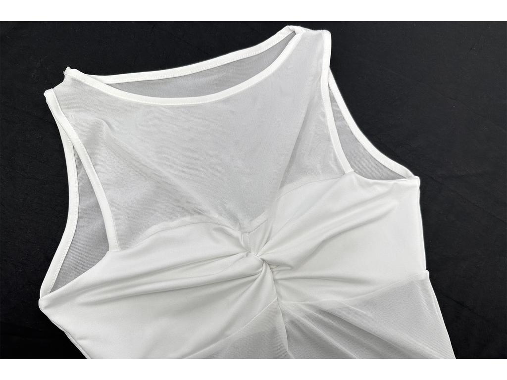 2025 Sexy Evropské a americké mini šaty s vysokým výstřihem, bez rukávů, ze síťoviny, pouzdrové