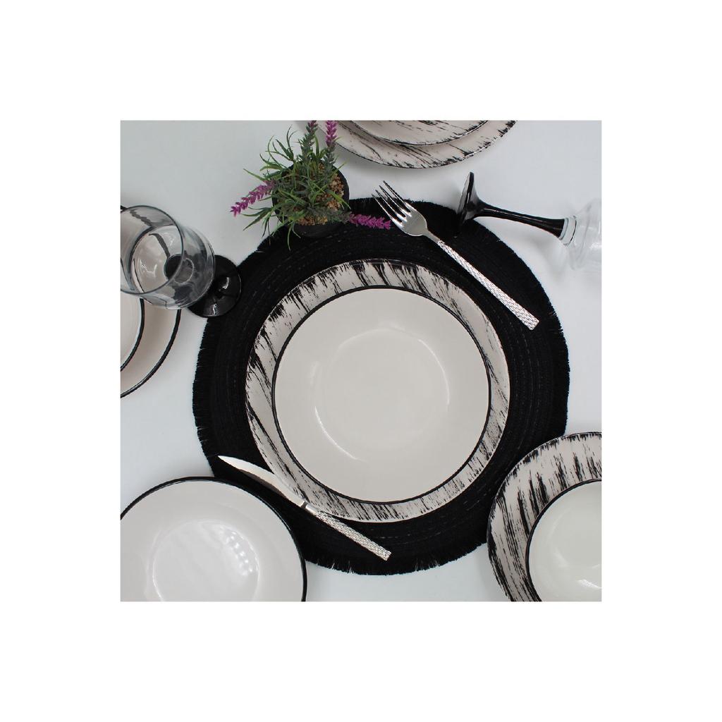 Anka 24 Piece Dinner Set For 6 People - Patterned Black Mesh