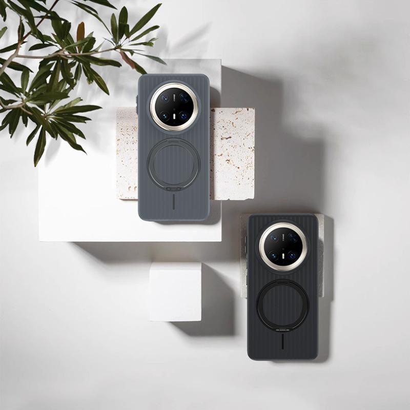 Applicable to Huawei Mate70Pro rotating bracket magnetic mobile phone case Huawei Mate60Pro corrugated skin feeling anti-drop