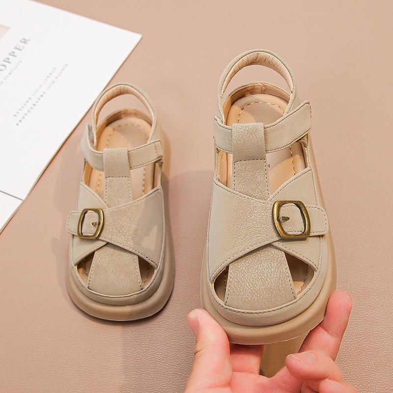 Kids Beige Cross Strap Closed Toe Sandals 23