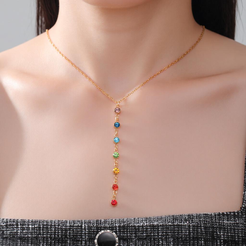 Teamer 7 Color Zircon Necklace Stainless Steel For Women Fashion Yoga Power Spirit Energy Jewelry Birthday Amulet Gifts 2026 New