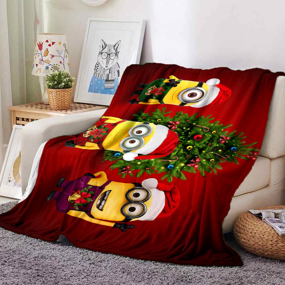 1Pc Christmas Minions Snowscape Blanket Soft Throw Blanket For Home Bedroom Bed Sofa Travel Office Solid Christmas Blanket