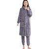 2 Pcs/Set Women Winter Bathrobe Pants Set Thick Fleece Keep Warm Hooded Robe with Pockets Loose Homewear Sleepwear Pajamas