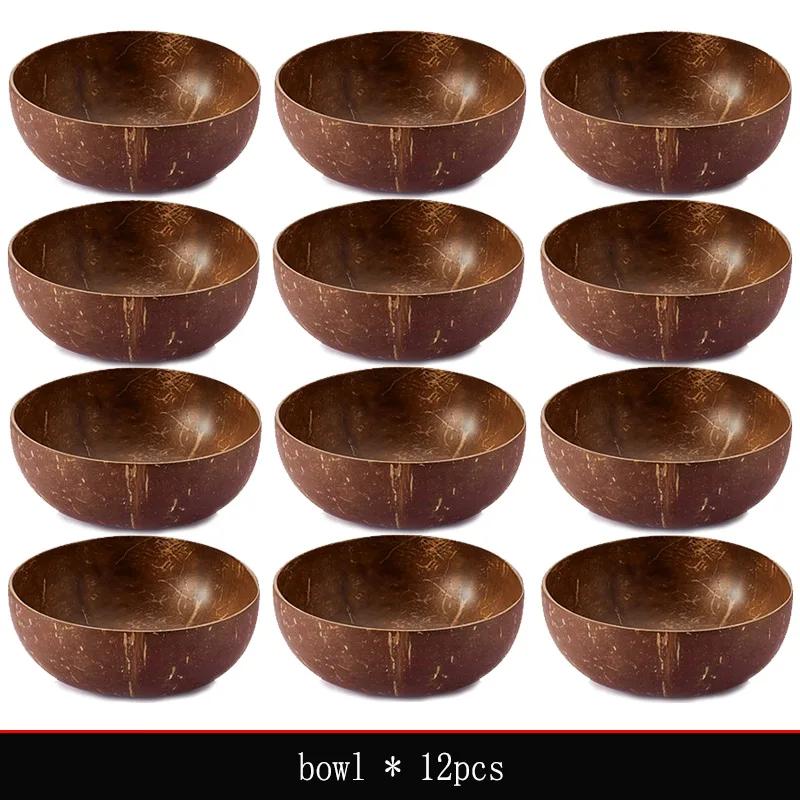 Natural Coconut Bowl 12-15cm Handmade Wooden Tableware Wood Spoon Dessert Fruit Salad Mixing Rice Ramen Bowl Kitchen Dinnerware