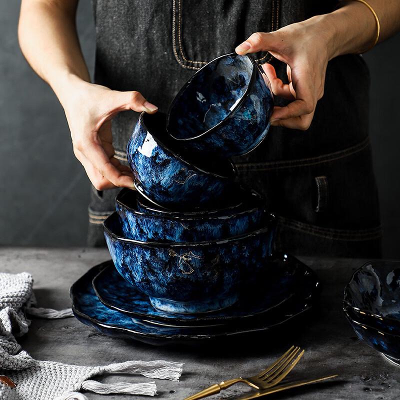 Japanese Blue Enchantress Kiln Glaze Ceramic Salad Plate