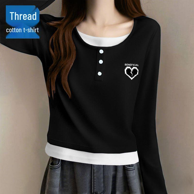 

Women s Plus Size Color-Block Long Sleeve T-shirt with Faux Layer - Chic Early Autumn Trend S (Suggested 35-45 kg)