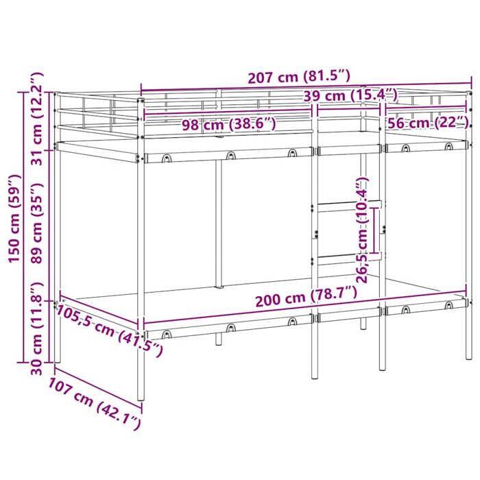 VidaXL Lit superposé sans matelas noir 107x203 cm acier, cadre de lit, sommier, meuble de chambre, lit mezzanine, cadre de 42000325