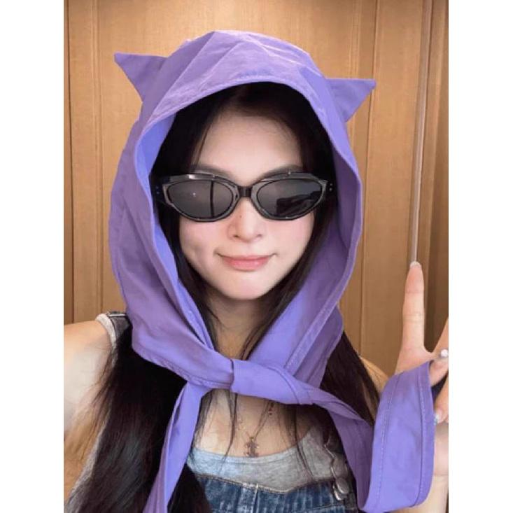 

Little Devil Strap Quick-Dry Sun Protection Sun Hat for Women, Thin Ear-Protecting Headscarf Hat with Cute Cat Ears, Unique for Travel Adjustable【54-60cm】