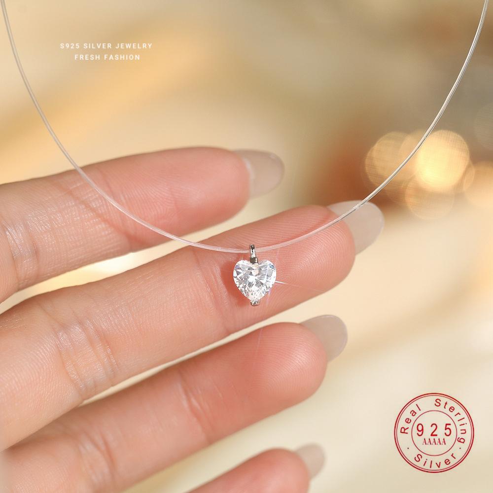 

925 Sterling Silver Shining Zirconia Heart Pendant Rope Necklace for Women Versatile Temperament Jewelry Accessories серебряный