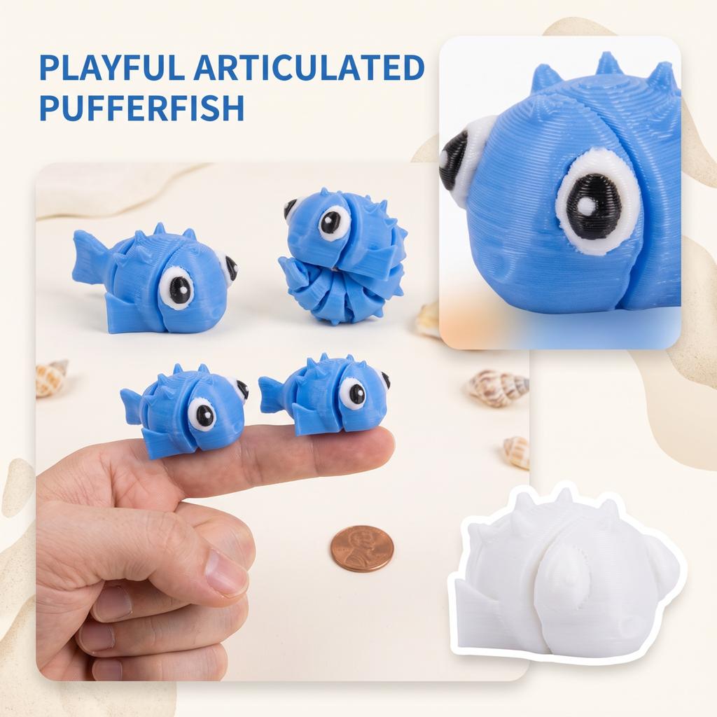 Articulated 3D Printed Animal Toy for Kids - Cute Pufferfish Figure