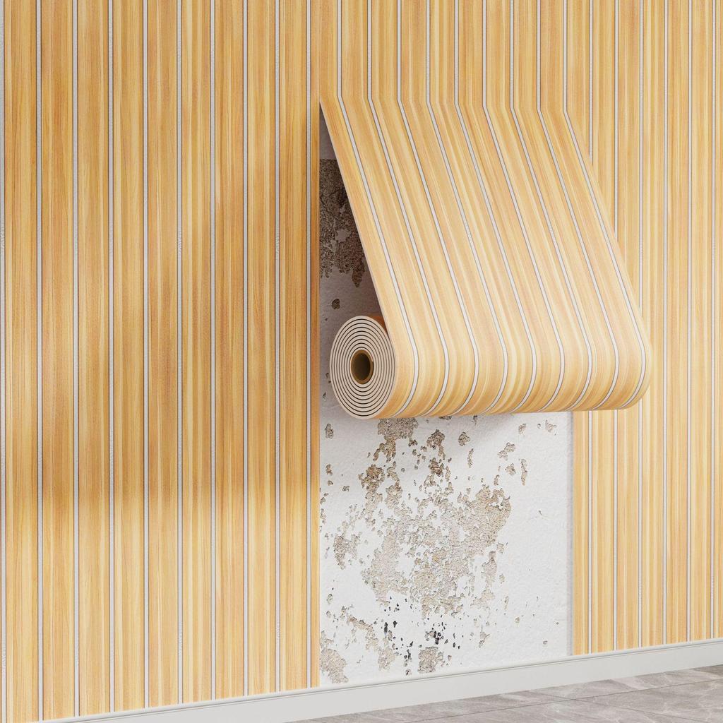 Waterproof Wood Grain Self-Adhesive Faux Lattice Wall Sticker for Living Room