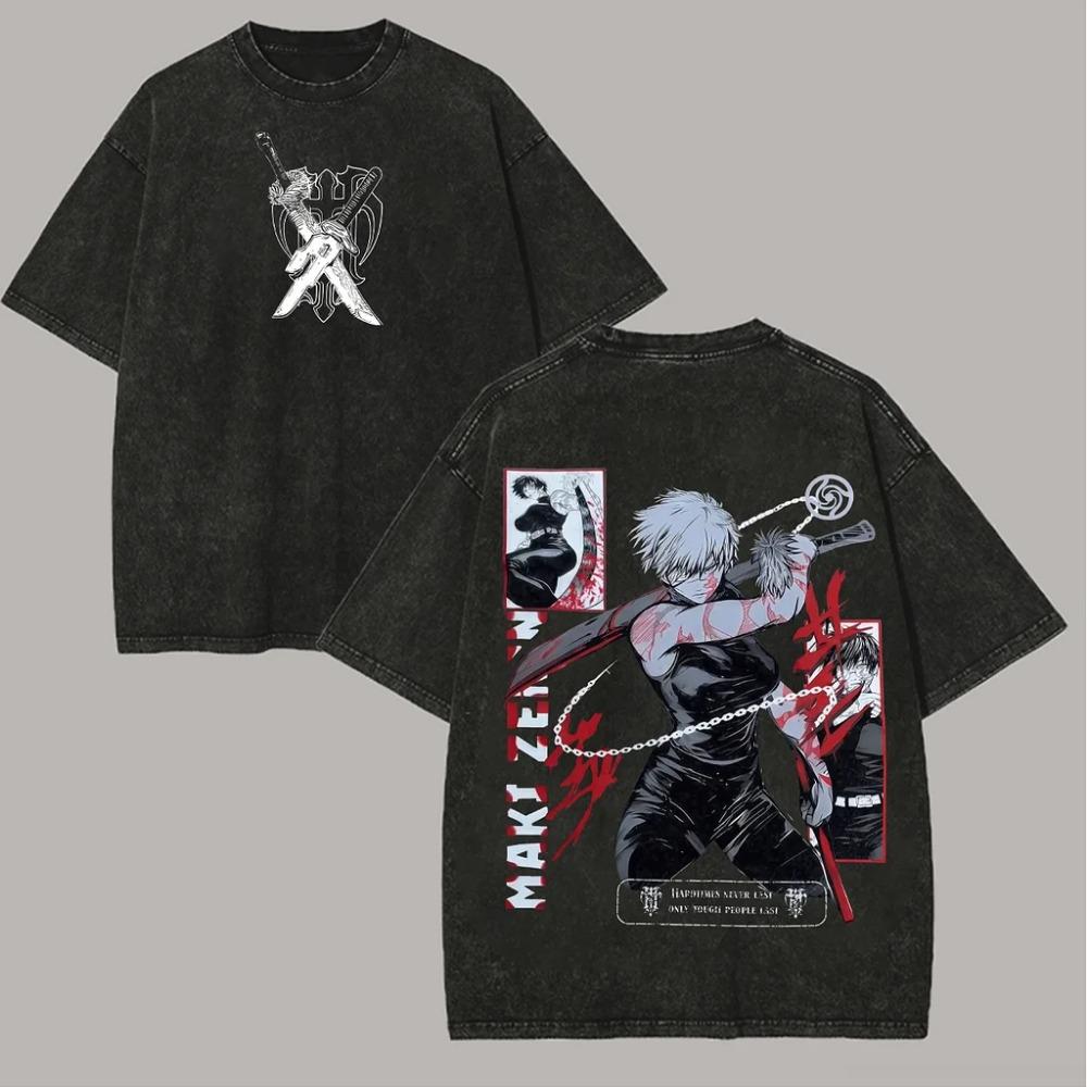 Jujutsu Kaisen Zenin Maki Anime Tshirt Gothic Y2k Vintage Washed T-shirt Men's Unisex Clothing Cotton Tees Tops Summer