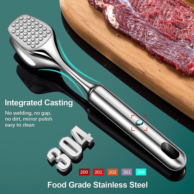 304 Stainless Steel Meat Tenderizer Hammer Mallet Heavy-Duty Chicken Meat Pounder with Non-Slip Grip Handle - Kitchen Tools 4