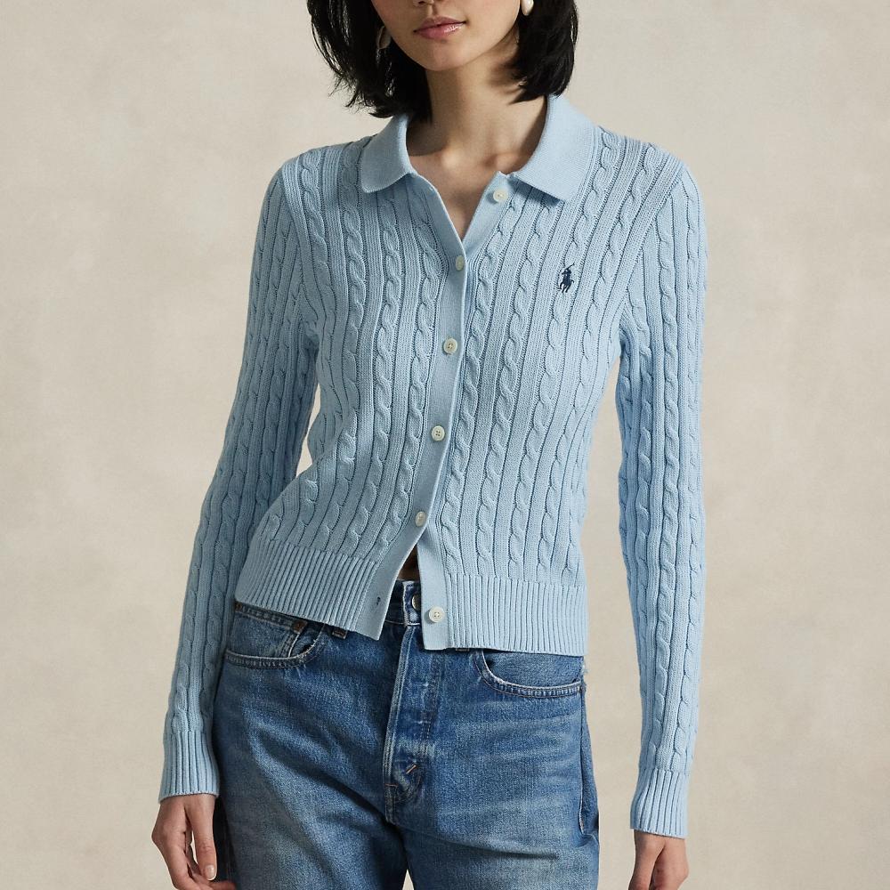 Polo Ralph Lauren Slim Fit Single Breasted Cardigan Long Sleeve Knit Sweater Women sweater Cool-Spring-Blue WMPOSWENDW20394-400